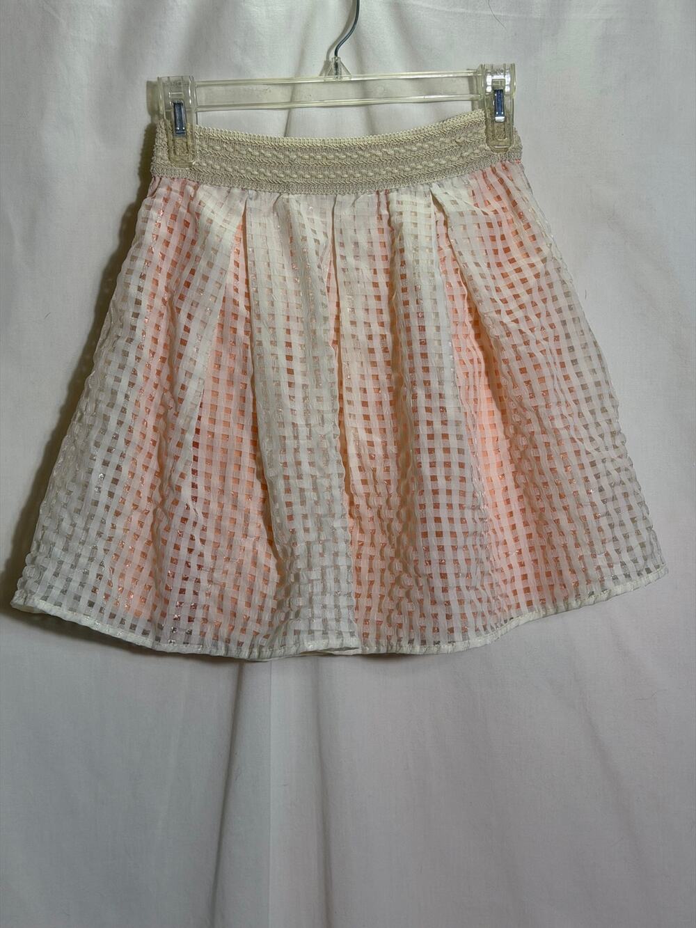 Dina Be Peach Ivory Gingham Skater Skirt Womens Small Cottagecore Fairycore Mini